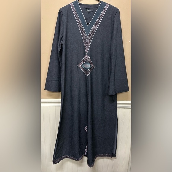 Ostora Gray Embroirdered Maxi Dress Art to Wear Size 44 - Picture 1 of 6